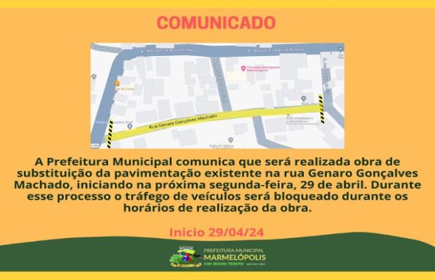 Prefeitura Municipal realiza a tropa de pavimentação da Rua Genaro Gonçalves Machado