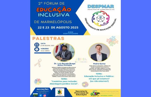 Inscrições abertas para as palestras e oficinas do II Fórum de Educação Inclusiva de Marmelópolis