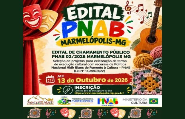 A SECULTMAR divulga Edital de Chamamento Público PNAB 02/2026 Marmelópolis-MG